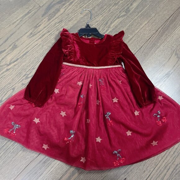 JoJo maman bebe Christmas 🎄Red Cherry Sequin Party Dress Girls 18-24months -NEW - Picture 3 of 7